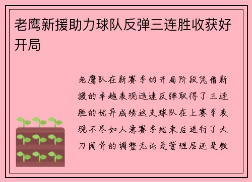 老鹰新援助力球队反弹三连胜收获好开局